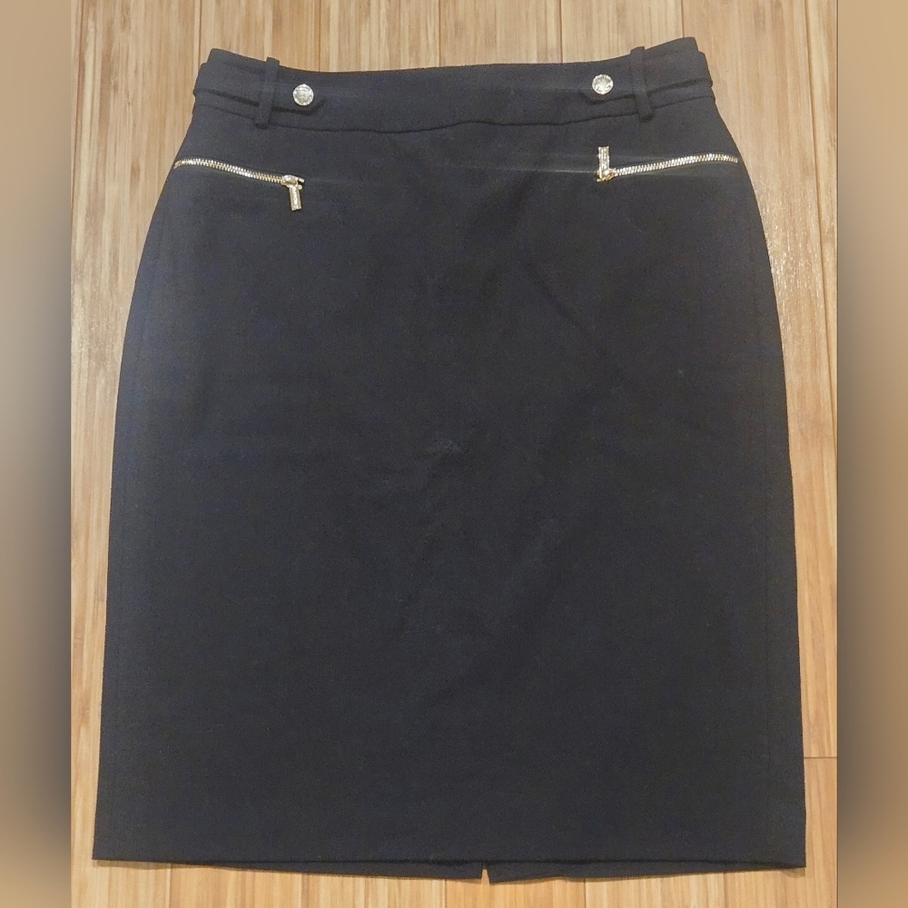Calvin Klein Black Pencil Skirt with Gold Zip Detail